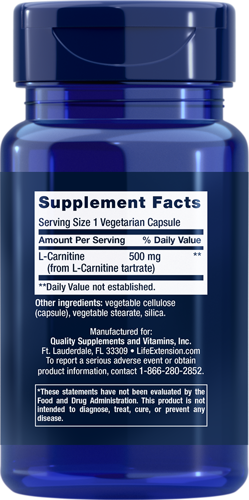 L-Carnitine, 500 mg, 30 cápsulas vegetarianas - newfoodsbr