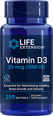 Vitamin D3, 25 mcg (1000 IU), 250 Softgels - Life Products Br