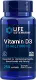 Vitamin D3, 25 mcg (1000 IU), 250 Softgels - Life Products Br