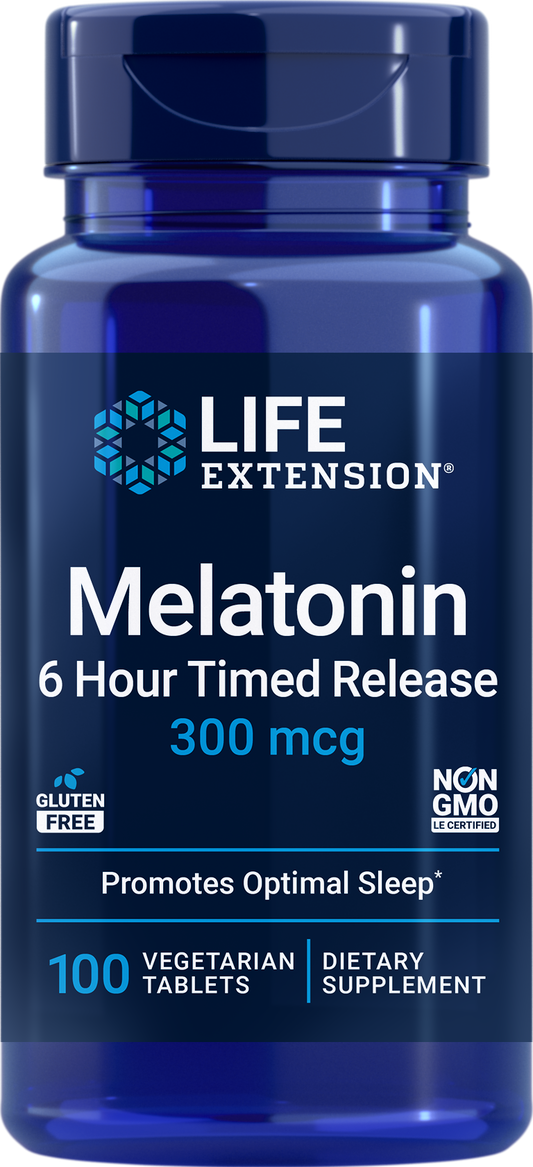 Melatonina 6 Hour Timed Release, 300 mcg, 100 Comprimidos Vegetarianos