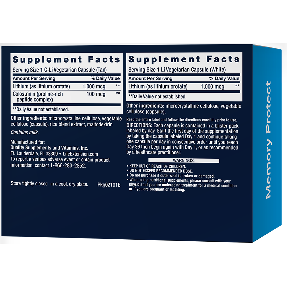 Memory Protect, 12 Colostrinin-Lithium (C-Li) Cápsulas | 24 Lithium (Li) Cápsulas - Life Products Br