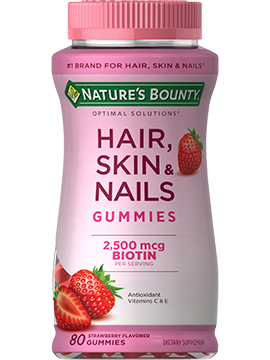 Cabelo, Pele e Unhas em Gomas (Morango) com Biotina 2.500mcg — Nature's Bounty, 80 Gomas