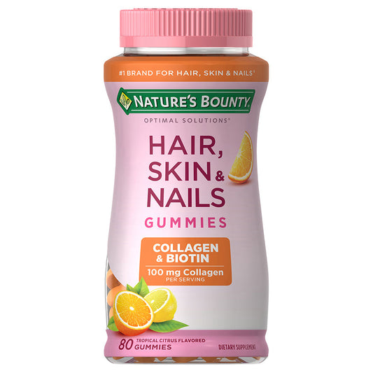 Cabelo, Pele e Unhas em Gomas (Tropical Citrus) com Biotina e Colágeno — Nature's Bounty, 80 Gomas