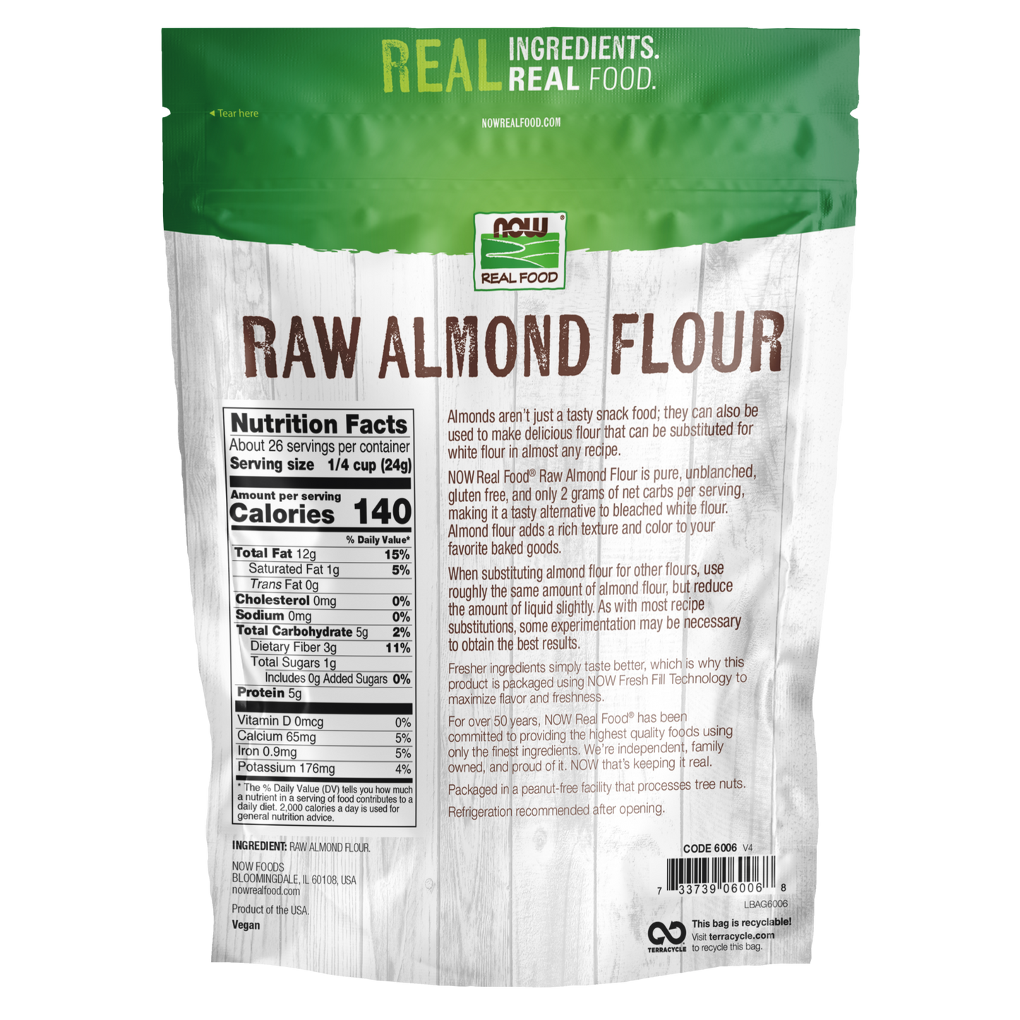 Farinha de Amêndoa, Crua, (624 g)