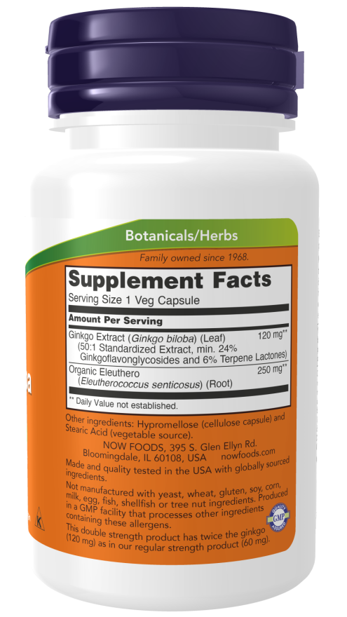 Ginkgo Biloba, Força Dupla 120 mg, 200 Cápsulas Vegetarianas