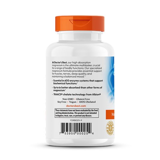 Magnésio Alta Absorção 200mg (Lisinato Glicinato Quelato) — Doctor's Best, 120 Comprimidos