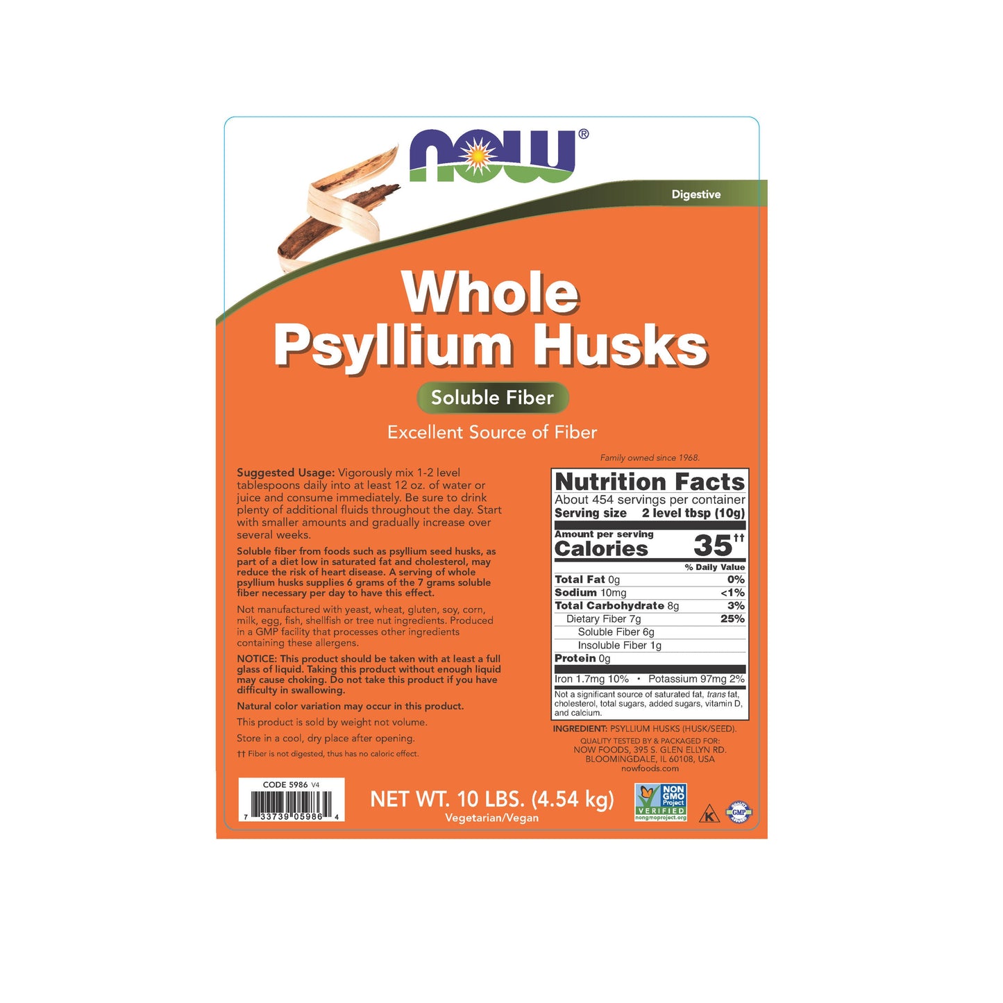 Cascas de Psyllium, Inteiras, (4.54 kg)