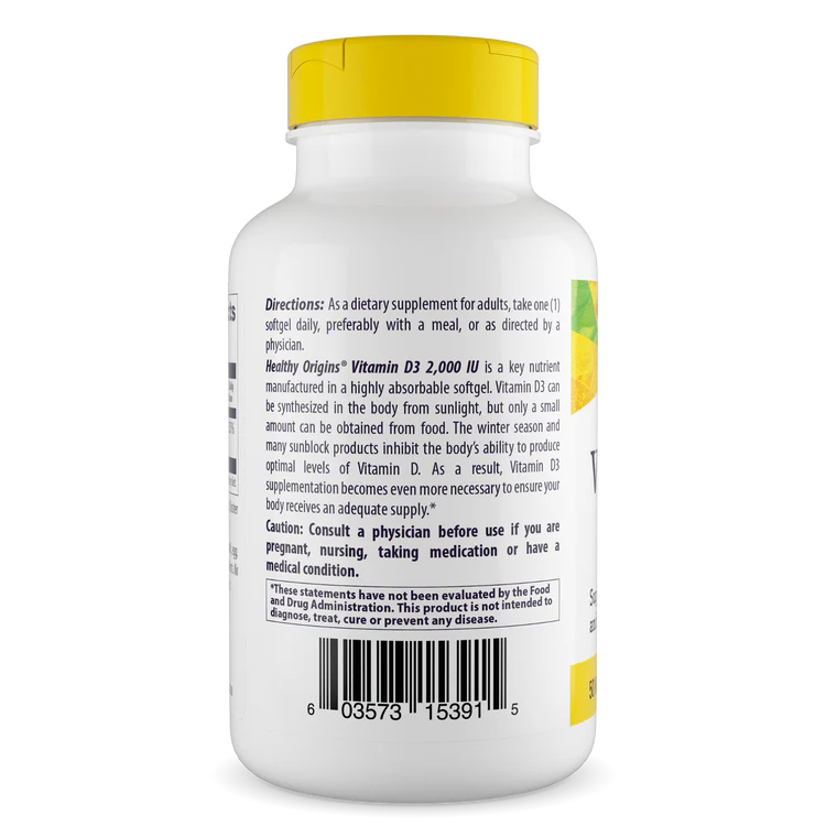 Vitamina D3 (com óleo MCT) 2.000 UI 360 Cápsulas Gelatinosas, Healthy Origins