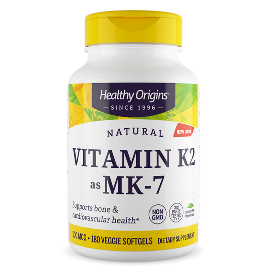 Vitamina K2 (MK-7) 100mcg - Healthy Origins, 180 Softgels Vegetarianos