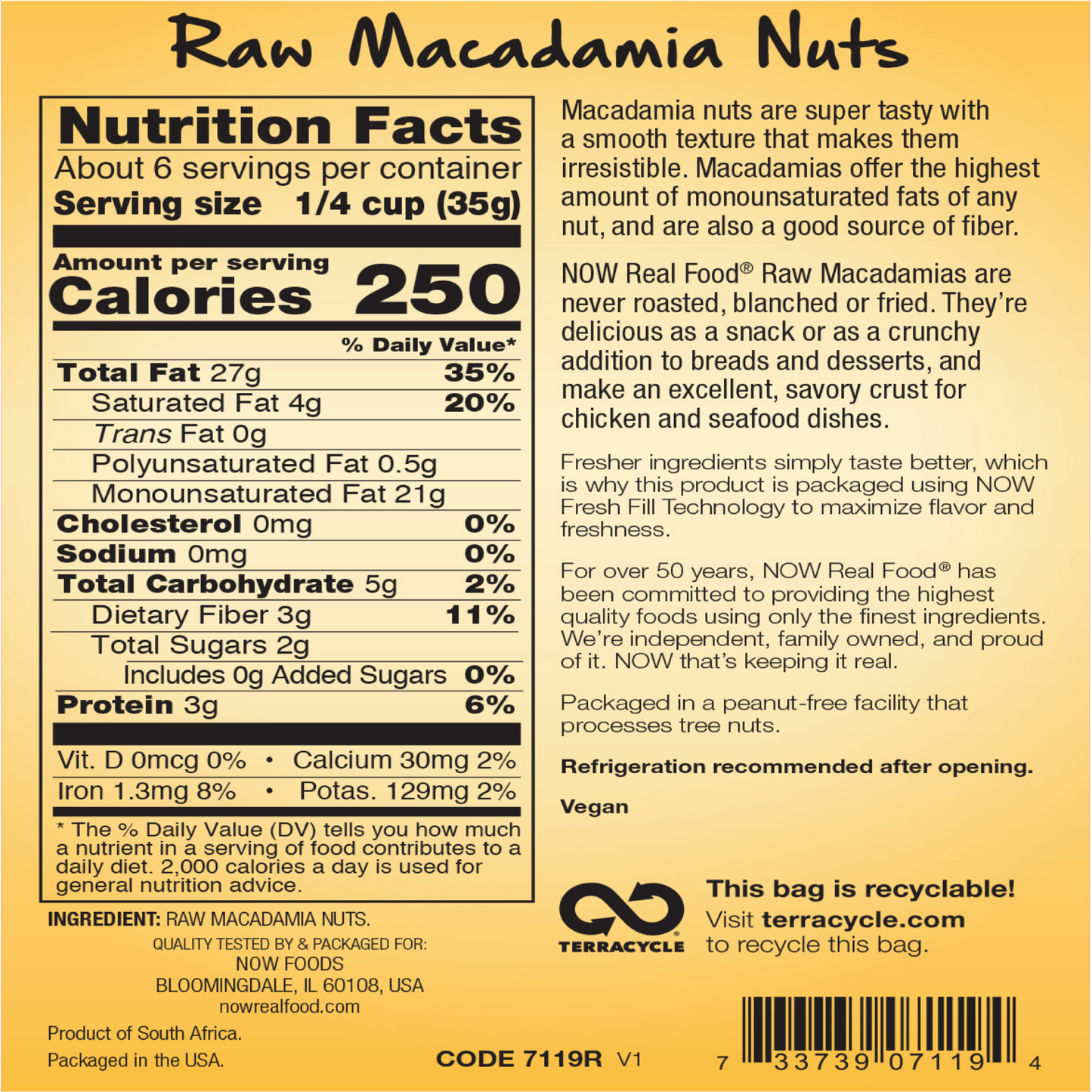 Nozes de Macadâmia, Cruas e sem Sal, ( 227 g)