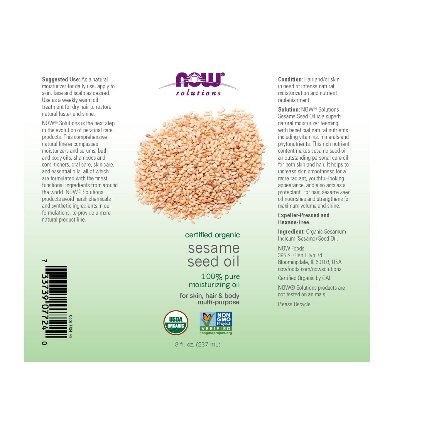 Óleo de Semente de Gergelim, Orgânico, ( 237 ml)