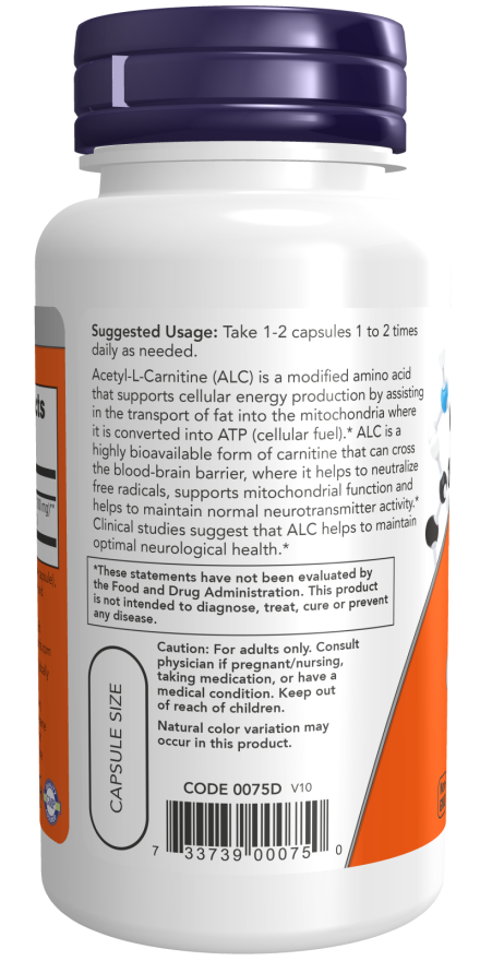 Acetyl-L-Carnitine, 500 mg, 200 Cápsulas Vegetarianas