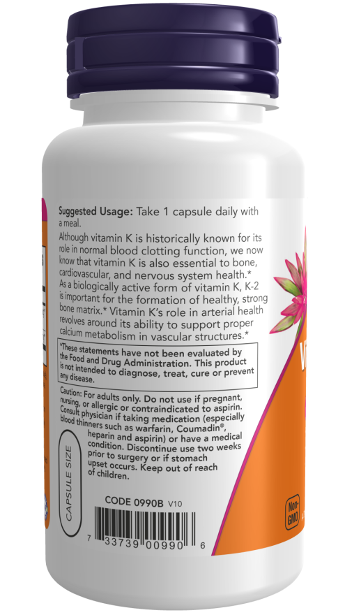 Vitamina K-2, 100 mcg, 100 Cápsulas Vegetarianas