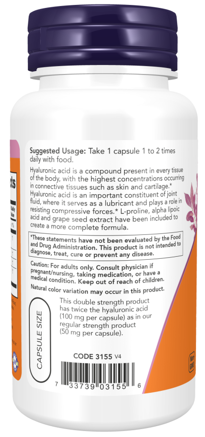 Ácido Hialurônico, Força Dupla, 100 mg, 120 Cápsulas Vegetarianas