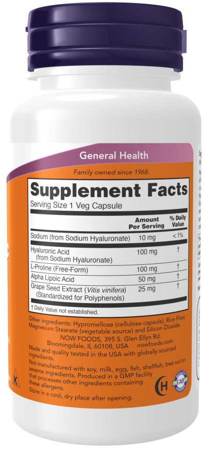 Ácido Hialurônico, Força Dupla, 100 mg, 120 Cápsulas Vegetarianas