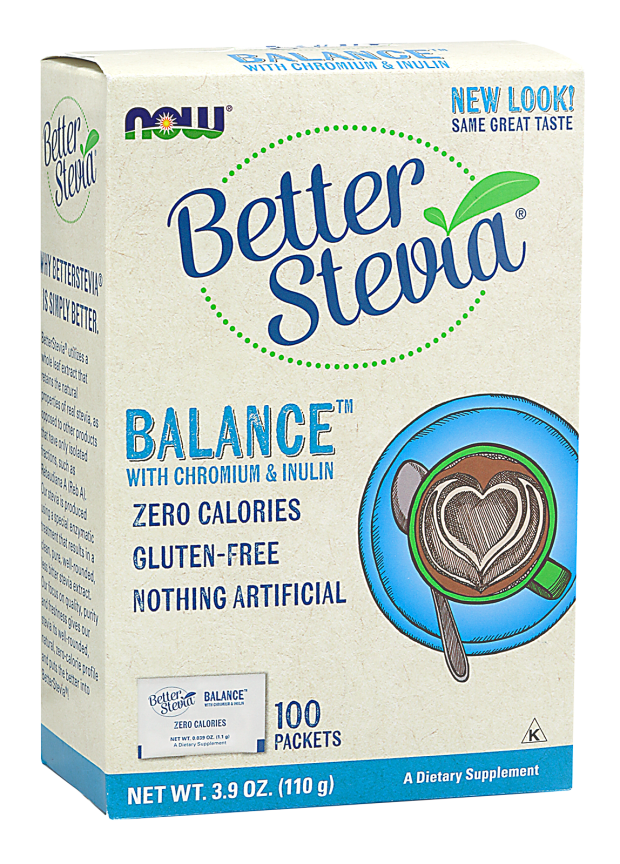 BetterStevia® Balance™ Com Pacotes de Cromo e Inulina, 100 Packets