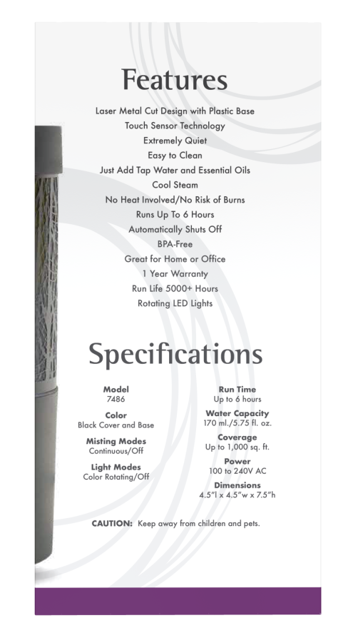 Difusor de Óleo Ultrassônico de Toque Metálico