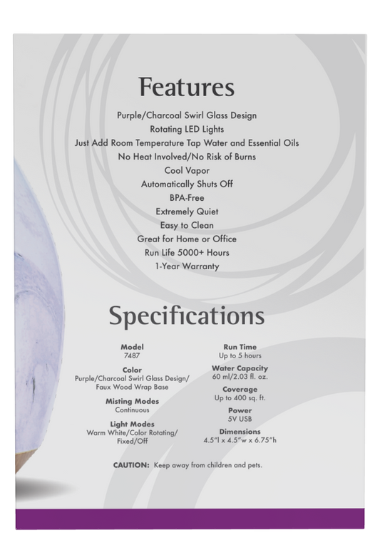 Difusor de Óleo USB de Redemoinho de Vidro Ultrassônico