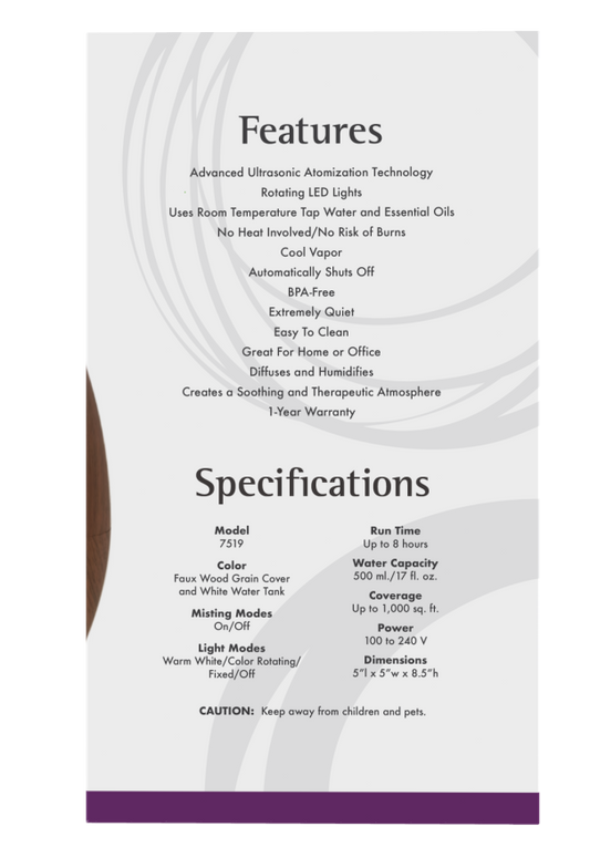 Difusor Ultrassônico de Óleo Essencial de Madeira Falsa