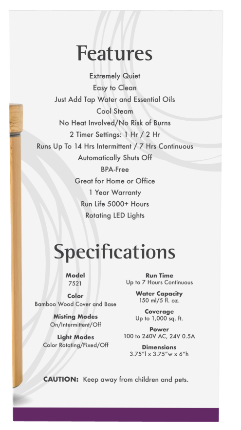 Difusor Ultrassônico de Óleo Essencial de Bambu Real