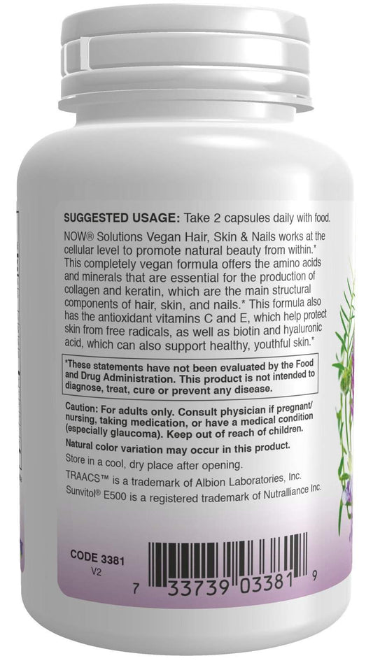 Cabelo, pele e unhas, vegano, 90 cápsulas vegetais-Now Foods-Beleza & Cuidados Pessoais,Suplementos de Beleza