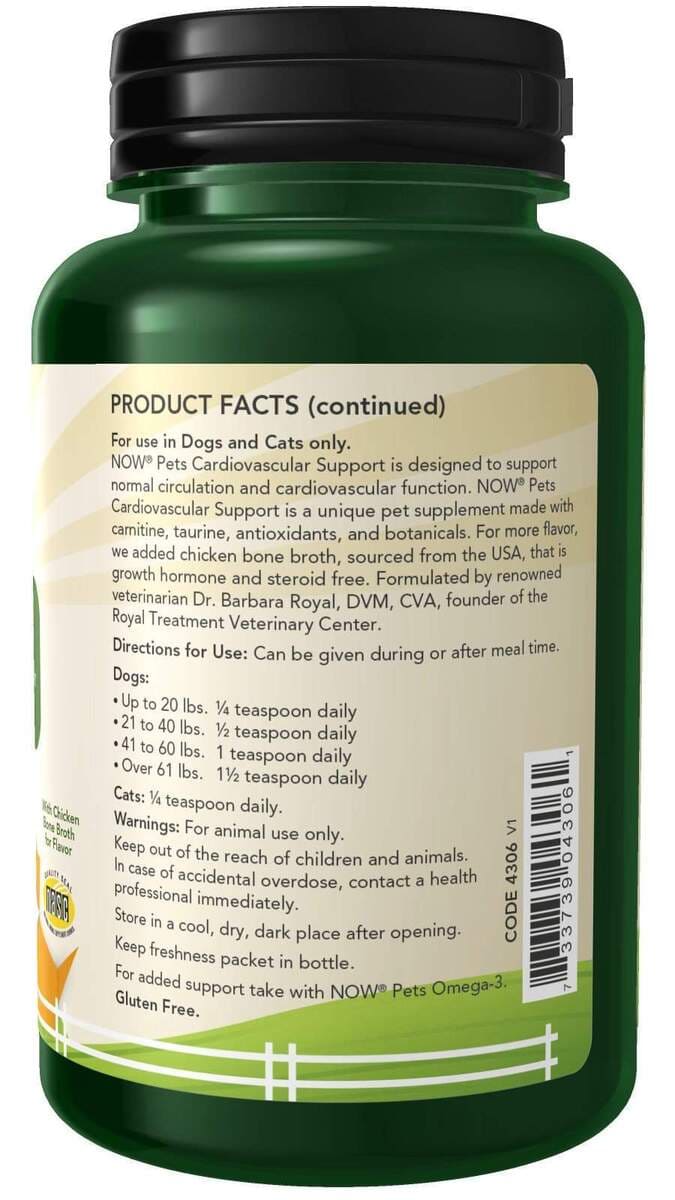 Suporte cardiovascular para cães e gatos, 4,5 onças. Pó-Now Foods-Pó Para Suporte Cardiovascular Para Cães E Gatos, Saúde dos Pets