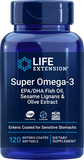 Super Omega-3 EPA/DHA Óleo de Peixe, Gergelim Lignans & Extrato de Oliva (Revestimento Entérico), 120 Softgels com revestimento entérico - Life Products Br