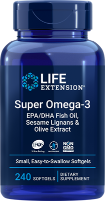 Super Omega-3 EPA/DHA Fish Oil, Sesame Lignans & Olive Extract, 240 easy-to-swallow Softgels - Life Products Br