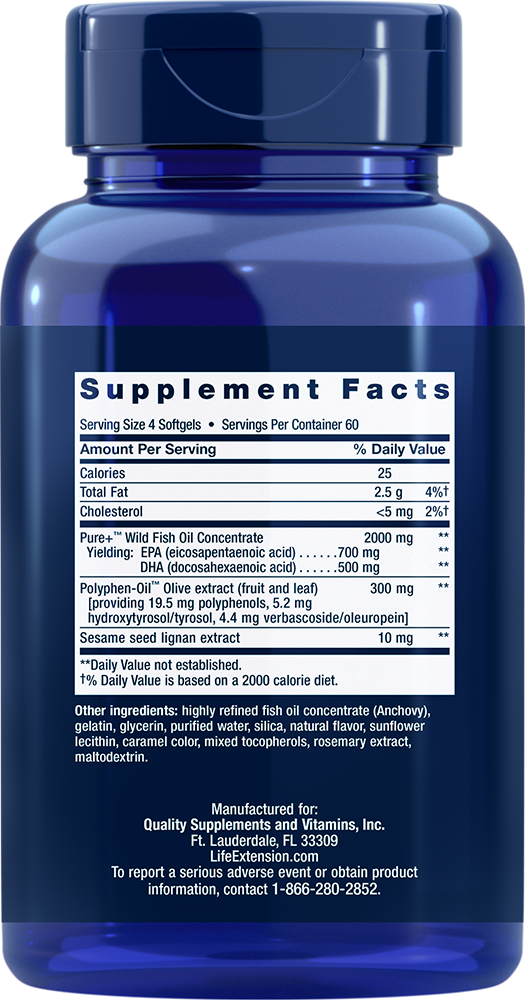 Super Omega-3 EPA/DHA Fish Oil, Sesame Lignans & Olive Extract, 240 easy-to-swallow Softgels - Life Products Br