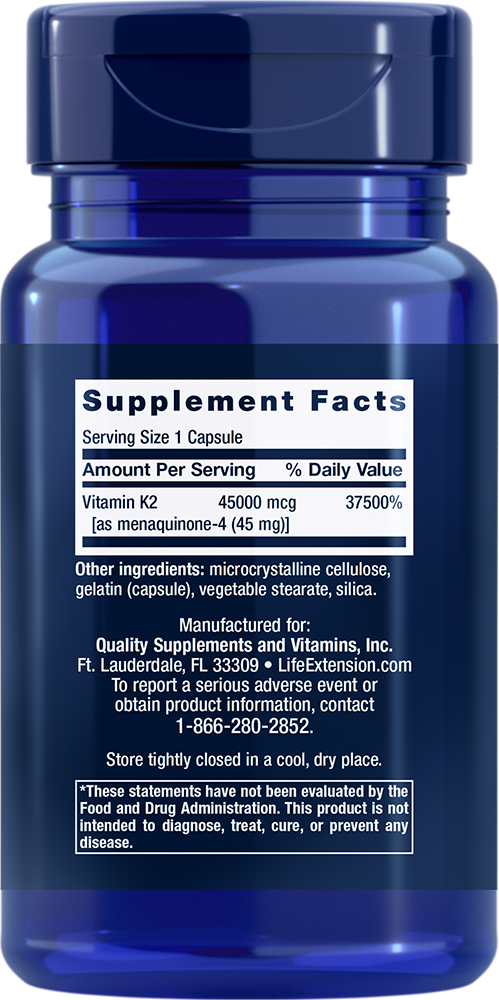 Mega Vitamin K2, 45000 mcg (45 mg), 30 Cápsulas - newfoodsbr