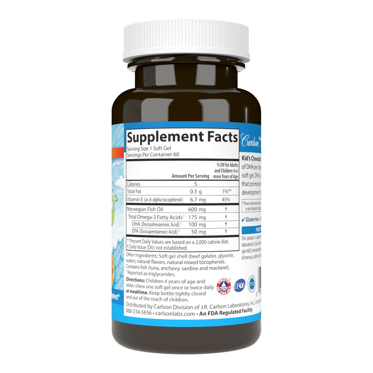 DHA Mastigável Infantil (Laranja) 100mg — Carlson, 60 Softgels