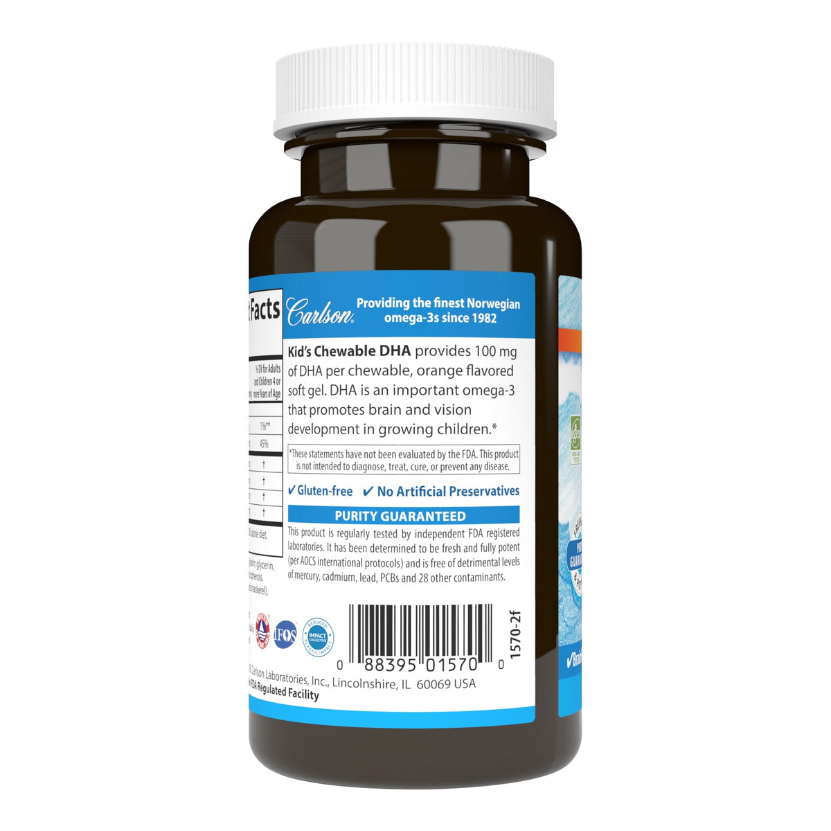 DHA Mastigável Infantil (Laranja) 100mg — Carlson, 60 Softgels