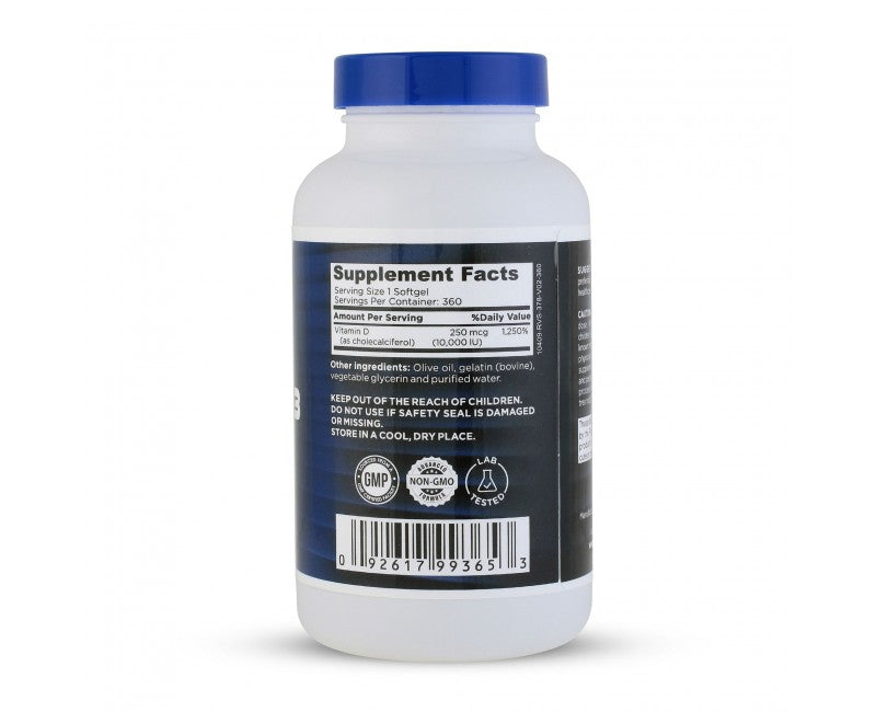 Vitamina D3 10.000 UI — Proline Vitamins, 360 Cápsulas