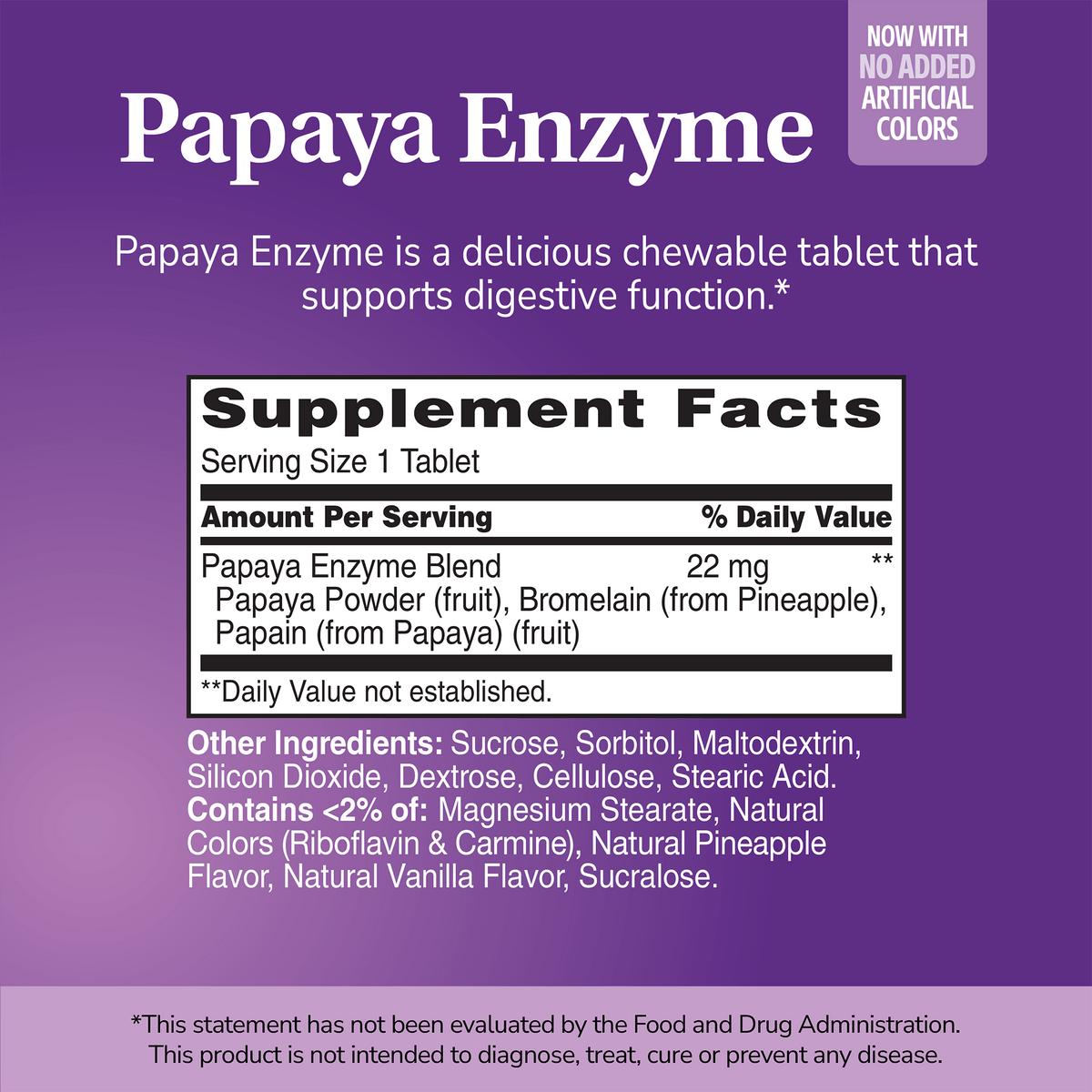 Enzima de Mamão (Papaya) Mastigável — 21st Century, 100 Comprimidos