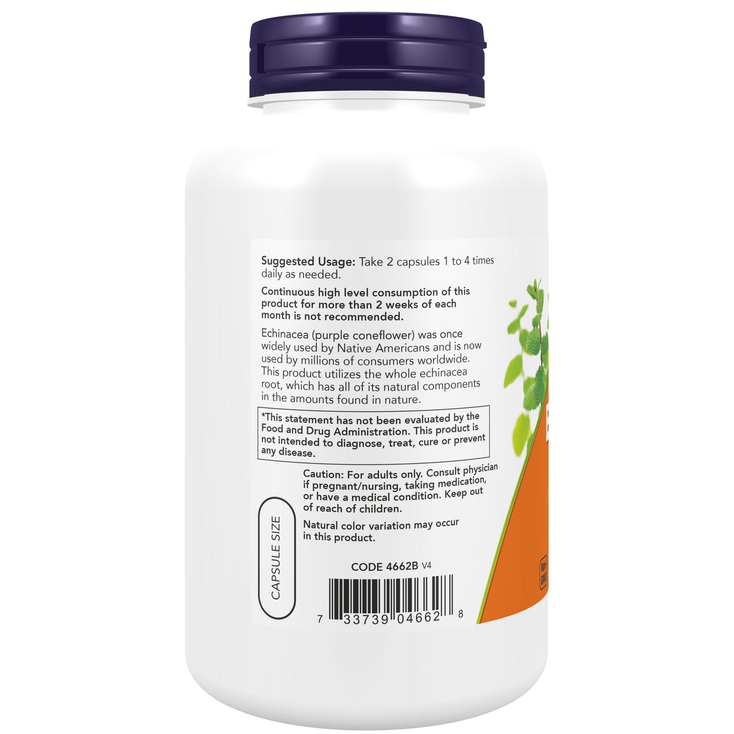 Echinacea 400 mg, 250 Cápsulas Vegetarianas