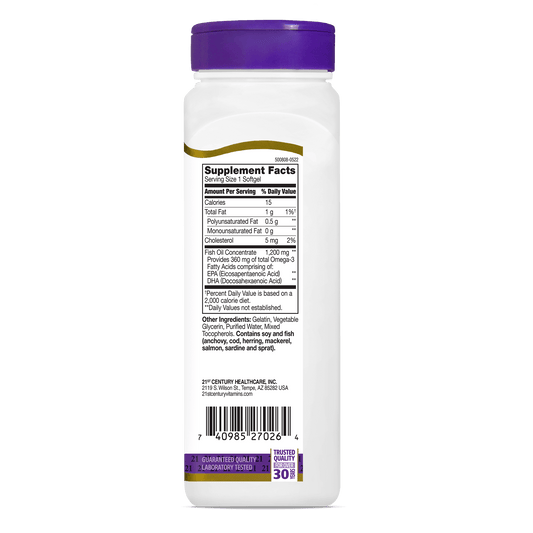 Óleo de Peixe (Ômega-3) 1.200mg — 21st Century, 90 Softgels