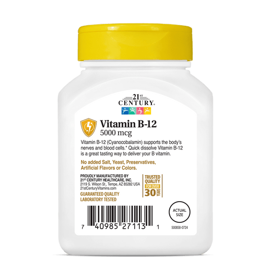 Vitamina B-12 5.000mcg Sublingual (Cereja) — 21st Century, 110 Comprimidos