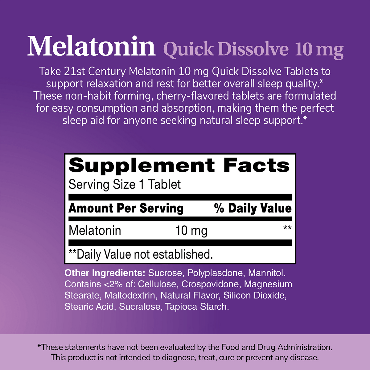 Melatonina 10mg Dissolução Rápida (Cereja) — 21st Century, 120 Comprimidos