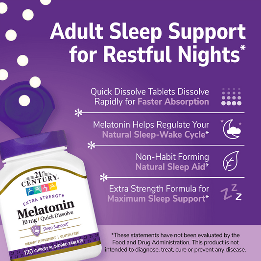 Melatonina 10mg Dissolução Rápida (Cereja) — 21st Century, 120 Comprimidos