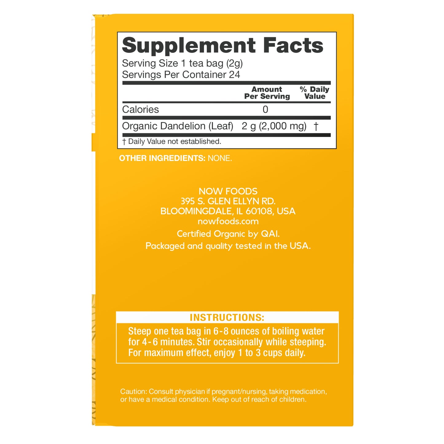 Chá de dente de leão orgânico, 24 Sachês.