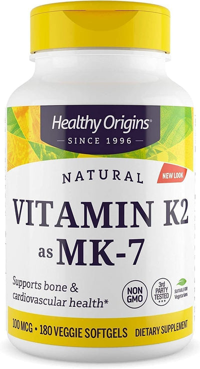 Vitamina K2 como MK-7 100 mcg 180 Cápsulas Softgel Vegetais, Healthy Origins