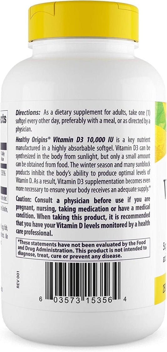 Vitamina D3 10.000 UI, 360 Cápsulas Softgel - Healthy Origins