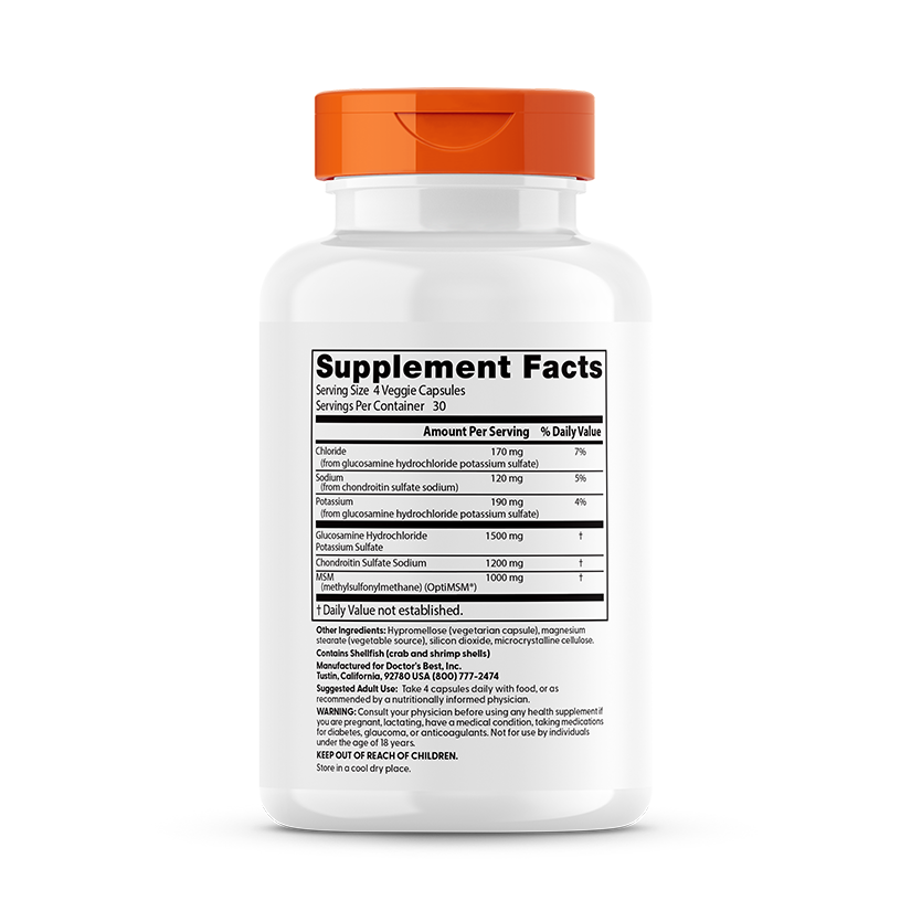 Glucosamina Condroitina MSM — Doctor's Best, 120 Cápsulas Vegetarianas