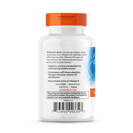 Vitamina K2 MK-7 100mcg (MenaQ7) — Doctor's Best, 60 Cápsulas Vegetarianas