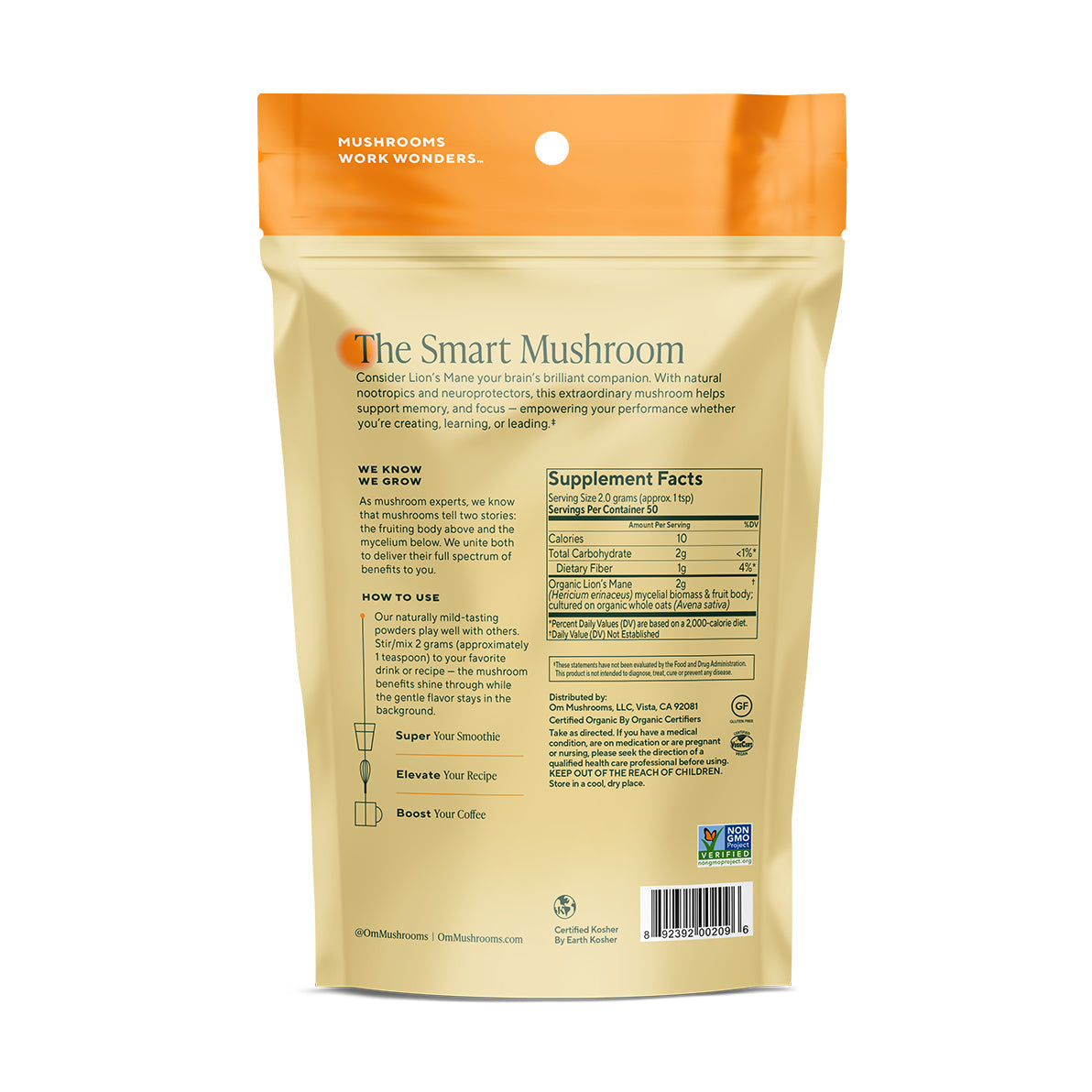 Lion's Mane (Juba-de-Leão) Pó Orgânico — Om Mushrooms, 100g