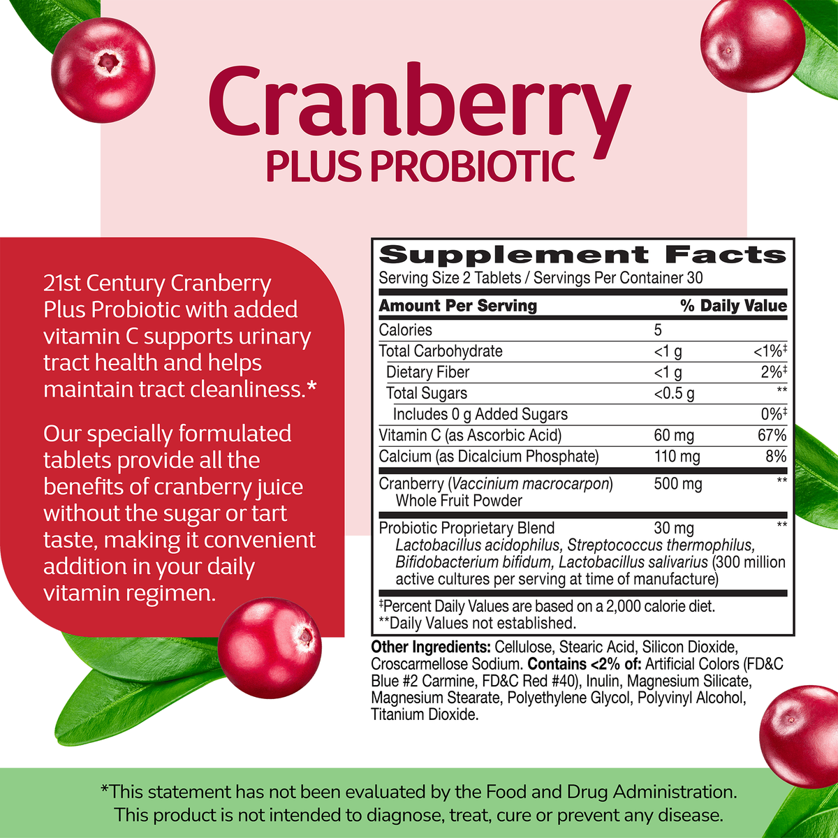 Cranberry Plus Probiótico — 21st Century, 60 Comprimidos