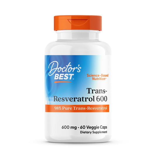 Trans-Resveratrol 600mg (98% Puro) — Doctor's Best, 60 Cápsulas Vegetarianas