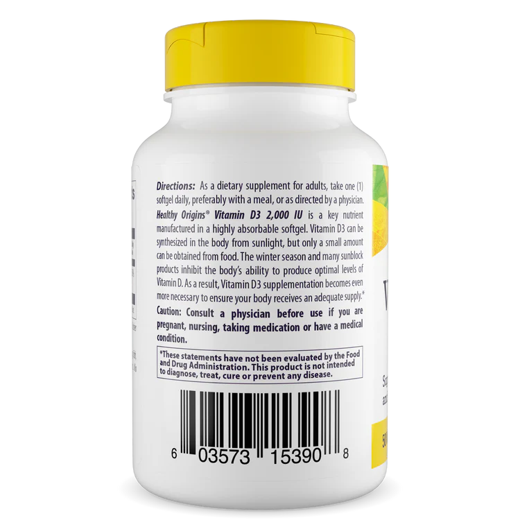 Vitamina D3 (com óleo MCT) 2.000 UI 120 Cápsulas Gelatinosas, Healthy Origins