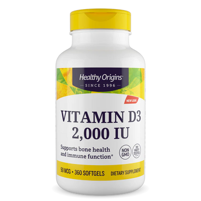 Vitamina D3 (com óleo MCT) 2.000 UI 360 Cápsulas Gelatinosas, Healthy Origins