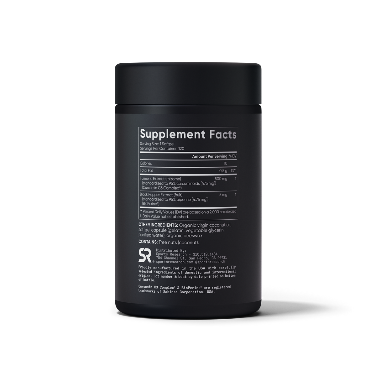 Turmeric Curcumin 120 Softgels Sports Research - verso